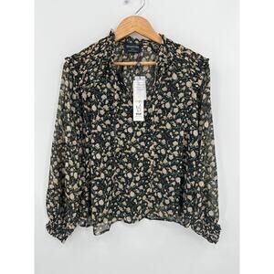 MINKPINK Lucinda Blouse in Black floral Size Medium NWT